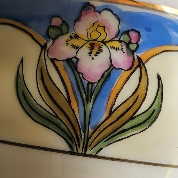 Vintage 1930's Noritake Art Neuveau CHINA JELLY JAR no lid or ladle IRIS FLOWER - Picture 8 of 14